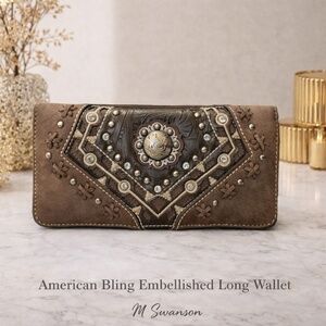 American Bling Southwest Embellished Long Wallet Faux Leather NWOT